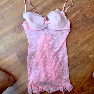 Sexy Pink stretch lace with ruffles in back